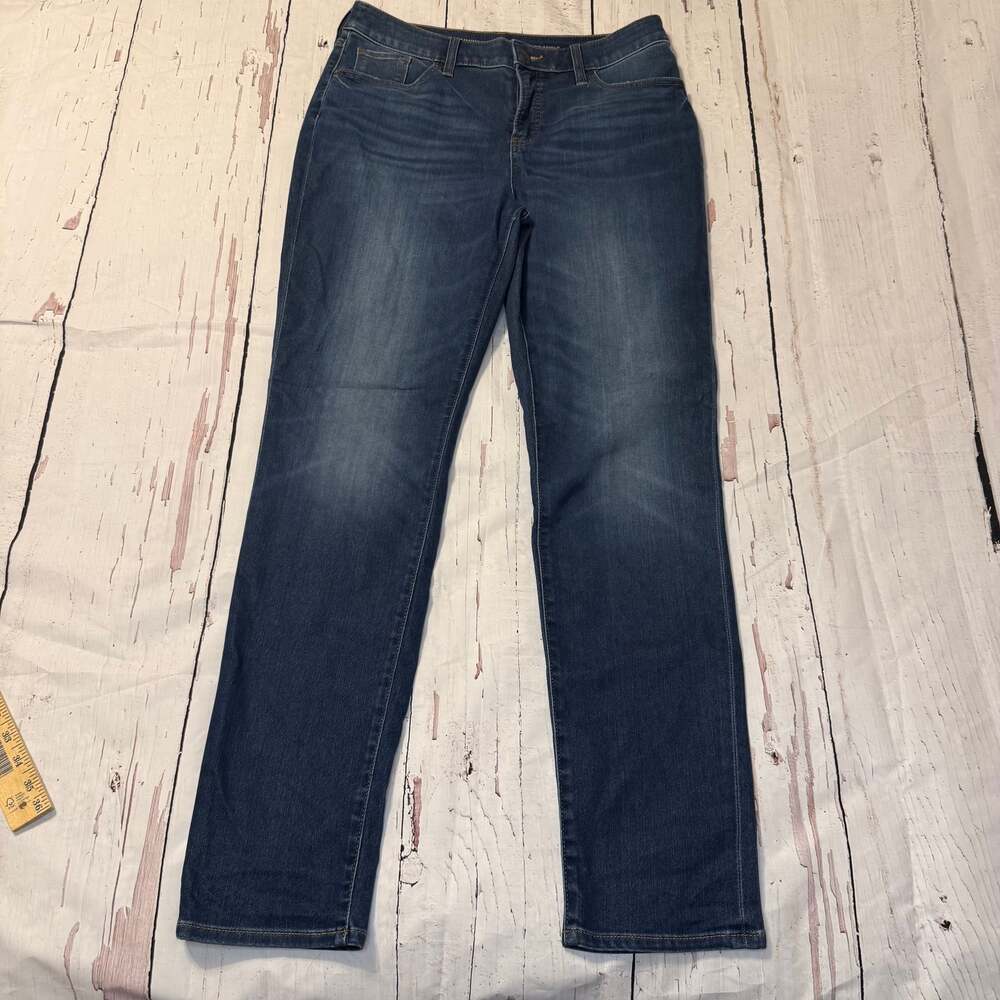 Chico's So Slimming Platinum Dark Wash Slim Leg Zippered Ankle Jeans Size 10